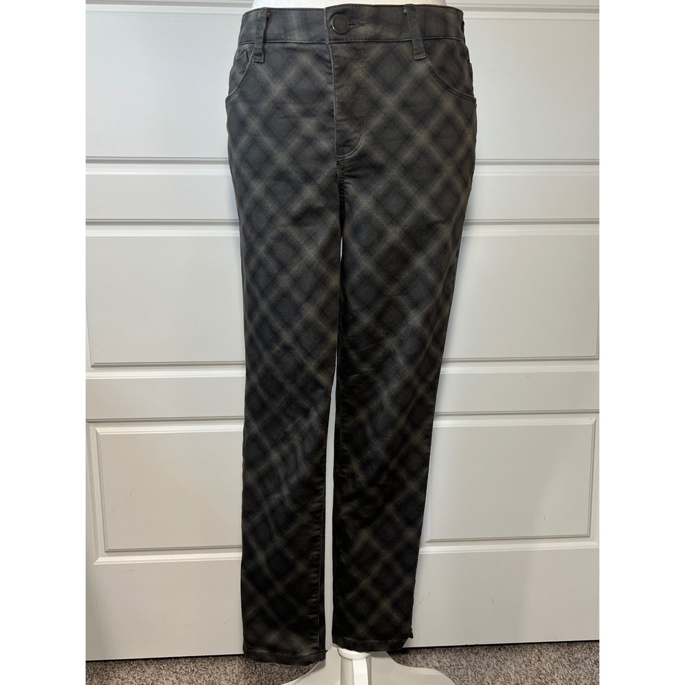 Wit & Wisdom Black & Army Green Plaid Straight Leg Stretchy‎ Capri Jeans Size 6